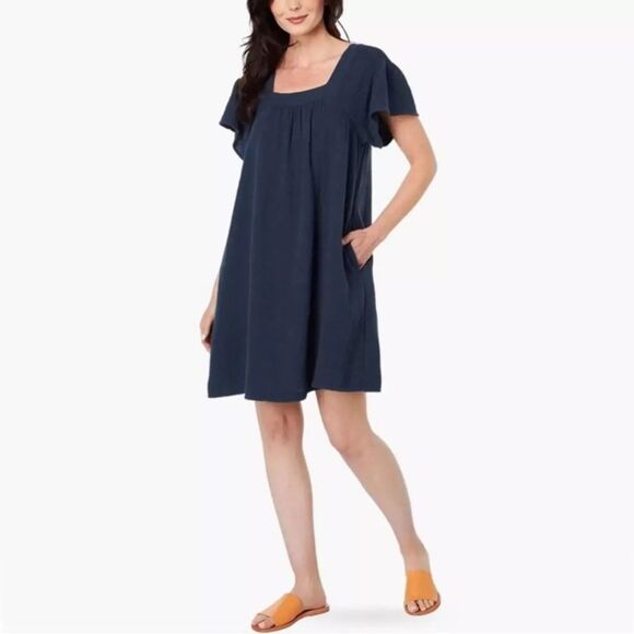 Madewell Dress S Lightspun Butterfly Square‎ Neck Mini Navy Blue Coastal Beach - Picture 2 of 11